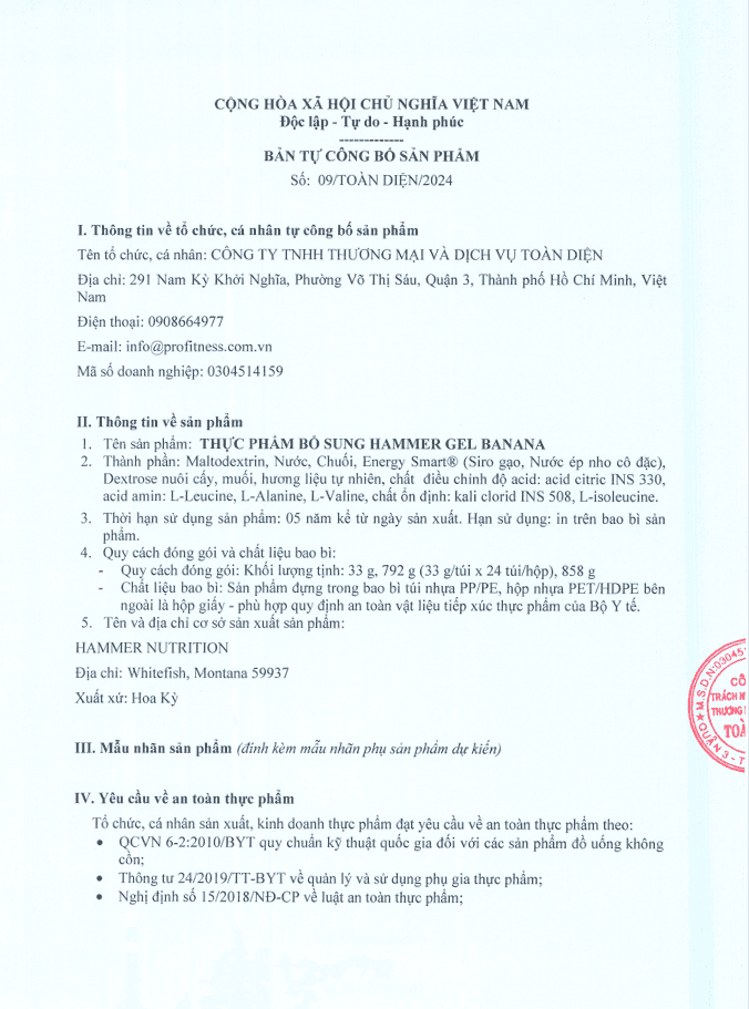 Công bố ATTP - Gel Banana